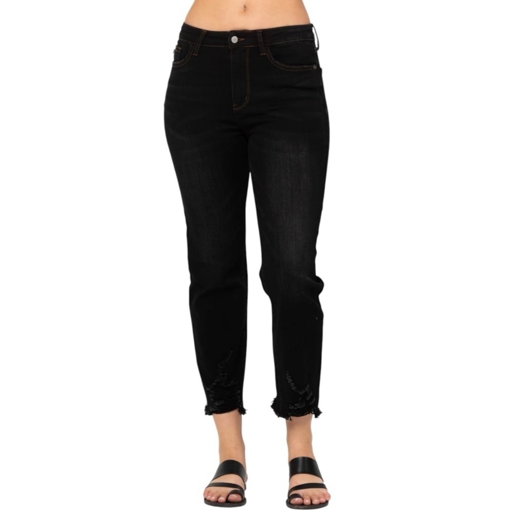 Judy Blue Black Distressed Cropped Straight Leg Stretch Denim Women’s 31 - Picture 2 of 15